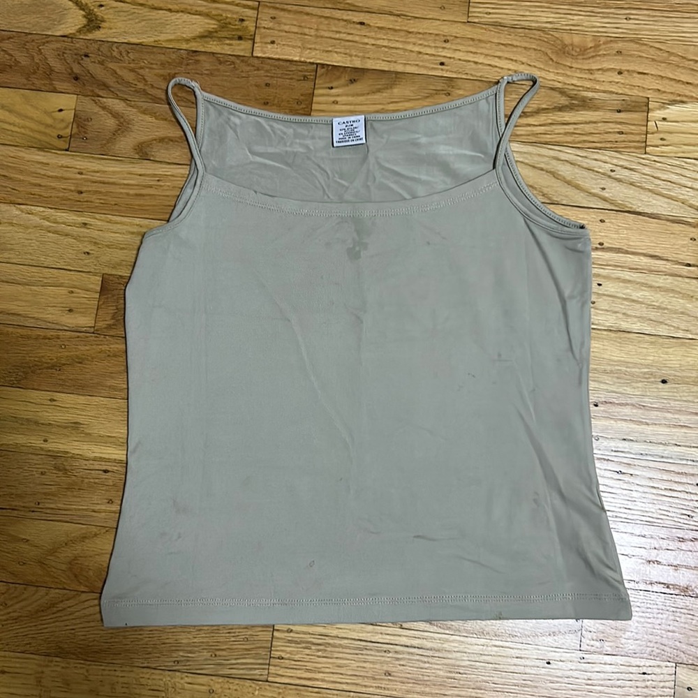 beige spaghetti strap tank top